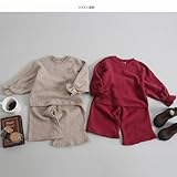 【RIRORA】ぎゅっともっとスウェット [クリーム/レッド] 女の子・一番かわいい服・動きやすい服・誰よりもおしゃれに・ベビーファッション (11 (115-125cm), レッド)