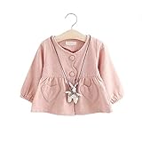 Pojour 春 0-2歳 2-7歳女の子可愛いドレス 長袖スカート 前開き 通気 綿 ピンク(90cm)