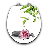 TopseatアートのAcrylラウンドトイレシートW / Slow Close Chromedメタルヒンジ、木製、水Lily