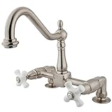 Kingston Brass KS1148PX Heritage Deck Mount Kitchen Faucet with 2-Inch Riser, 8-3/4-Inch, Satin Nick