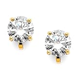 Mariell 14カラット金メッキ2カラットCZクリップ式イヤリング – 8 mmラウンドカットソリティアキュービックジルコニアスタッド