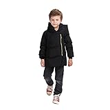 FOUNDO Kids Boys Girls Hooded Coat Winter Warm Down Jacket Light Weight Zipper 130(5-6T) Black [並行輸入