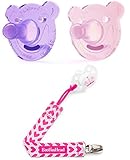 Philips AVENT Bear Shape Pacifier, 0-3ヶ月, 2個パック(ピンク&パープル)+ホルダー(Love Pink Hearts)セット [並行輸入品]