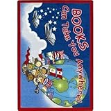 Joy Carpets Kid Essentials Language & Literacy Books Can Take You Anywhere Rug Sky Blue 5'4 x 7'8 [並