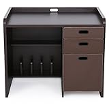 学習机 勉強机 引き出し3杯 コード穴付き 本棚 コンパクト 木製 キッズデスク 幅91.5cm ダークブラウン×ブラウン