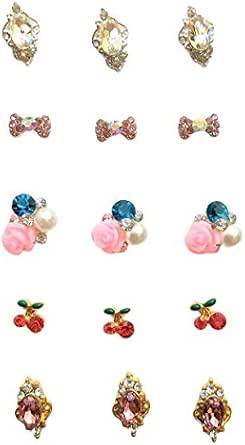 Amazon デコパーツ5種 3個 15個セット ネイルパーツ ビジュー アクセサリー イヤリング ピアスパーツ クラフト 手芸 材料 ハンドメイド材料 花 リボン 樹脂 さくらんぼ デコ素材 通販