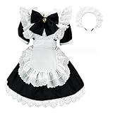 [FULINE] メイド服 コンカフェ ハロウィン メイド仮装 レディース メンズ 女装 半袖 ショート丈 可愛い 萌え メイドカフェ 喫茶店 こすぷれ イベント パーティー 学園祭 撮影 文化祭 ブラック L