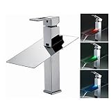 センターセットカラーChangingシングルハンドルLED滝バスルームシンク蛇口( Tall )