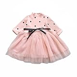 REILI　長袖ワンピース　女の子　子供ドレス　春秋　　チュールスカート　ドット柄　蝶結び　切替　かわいい　子供ワンピース　70～100