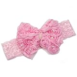 ReFaXi 可愛い赤ちゃんの頭飾り　  レース　バラの蝶結び型ヘアーバンド　 ピンク