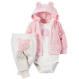 カーターズ carter's 女の子用ピンククマさんふわふわ耳フード付きジャケットお出かけ用上下3点セット (9months(67-72cm)) [並行輸入品]