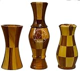 Hind Handicrafts 装飾用手描きジョイント木製花瓶 ホームオフィスの装飾、リビングルーム、ダイニングテーブルのセンターピース – 8x4、12x4、8x4インチ (3個セット)