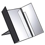 LED内蔵三面鏡、PChero　綺麗なLED付き化粧ミラー、LEDライト8灯　電池交換可能、折畳式　持ち運び便利、自由に角度調整可能　スタンドミラー、色：黒