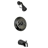 Kingston Brass NB3630AX Water Onyx Pressure Balanced Tub & Shower Faucet with Metal Cross Handle