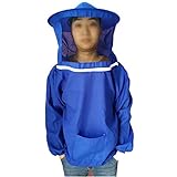 上着式 覆面布 防護服 ガーデニング アウトドア 蜂 駆除 ふよ 蚊 草刈り 養蜂 虫除け 対策 帽子 上半身 メッシュ 農作業 養蜂器具 (青)