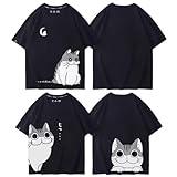 [シュック] 夜は猫といっしょ Tシャツ 半袖 キュルガ T shirt 夏服 インナーシャツ メンズ レディース トップス 綿 日常服 アニメ 同型 スポーツシャツ 柔らかい 快適 カジュアル ファッション 春夏秋 (カラー/C,4XL) [並行輸入品]