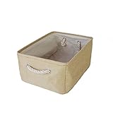 i-choiceホームEssentialsファブリック折りたたみ可能な便利なジュートストレージビンNurseryバスケットwithレザーハンドルのベッドルーム、クローゼット、玩具、ランドリー 14.1