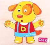 Hous—011／幼児教育アプリシリーズ 木製のおもちゃ かわいい子玩具パズル 知育玩具 知識を増すおもちゃ (犬型) [並行輸入品]