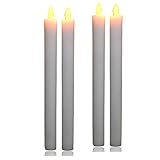 LED Flamelessちらつきテーパキャンドルwithタイマー – Real Waxホワイトカラーwith黄色Flame – セットof 4 – 9.75インチ高