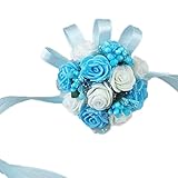 Pixnorブライダルブライズメイド手首花ブレスレットFoam (ブルー+ホワイト)