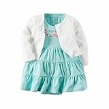 カーターズ Carter's カーディガン 半袖ロンパース ワンピース 2点セット ベビー服 女の子 白×ブルー花刺繍 (9months(67-72cm)) [並行輸入品]