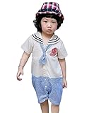 (ポルトプエルト) Porto Puerto 水兵さん ロンパース 男の子 女の子 男女兼用 ベビー 73cm 80cm 白色 青色 夏 半袖 (73cm, ホワイト)