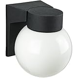 Sunlite ODI1000 6-Inch Incandescent Wall Mount Globe Outdoor Fixture, Black Finish with White Glass 