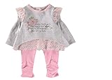 LaCasaB 子供衣装 24M 女の子 長袖レース付き グレーTシャツ及びピンクレギンス