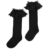 (アリサナ) arisana ハイソックス キッズ 女の子 フォーマル 靴下 白 黒 スクール フリフリレース靴下 黒 15〜16cm