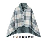 [VERILADY] ひざ掛け 肩掛け 着る毛布 4wayブランケット 毛布 ボタン付き 裏起毛 ハーフケット あったか 吸湿保温 防寒対策 静電気防止 洗える 抗菌加工 柔らかい肌触り チェック柄 おしゃれ 大判 通年使用(ブルー 100X140cm)