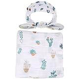 ベビーブランケット, Chickwin柔らかく居心地の良い新生児の綿多機能ブランケットスワドルベッドシートバスタオル+ 1本かわいいヘッドバンド (サボテンセット)