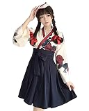 [JIURUN] コスプレ 着物 花柄 椿 和服 ロリータ ドレス ゴスロリ 浴衣 巫女 大正ロマン 無地 ショート丈 ロング丈 少女風 大きいサイズ ゆったり かわいい 学園祭 クリスマス 変装 ハロウィン 仮装(ブラック・ショート, Ｓ)