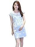 【MIKA&MAYA】 マタニティ 半袖 ワンピース 花柄 襟付き レディース 妊婦服 産後も着用可 (ブルー L)