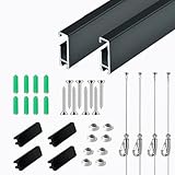 DADAGUAI（ダダグアイ） ピクチャーレール ワイヤー フック スライドレール DIY 自在金具付 吊り下げ金具 ピクチャーレールセット アルミニウム合金 絵画 壁面用 展示用 (ブラック, 2M)