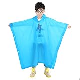 AIRCEE レインコート キッズ 子供用 雨具 超軽量 ポンチョタイプ 薄い型 レインウェア レイングッズ 子供 男女兼用 小学生 通学 通園 (ブルー)