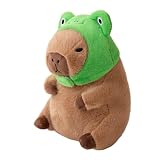 Ditucu かわいいカピバラぬいぐるみ枕 ウェアラブルカエルの帽子付き 動物のぬいぐるみ カピバラ ぬいぐるみ おもちゃ 子供へのギフトに ブラウン 11インチ