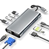 USB C ハブ 11-in-1 ポート表記付き 多機能 Type C ハブ ドッキングステーション 変換アダプタ【4K HDMI出力ポート/ 1080P VGAポート/ 100W PD急速充電ポート/100Mbpsイーサネット/ 四つUSB-Aポート/ 3.5mmポート/ MicroSD & SDカード スロット搭載】 グレー(11-in-1)