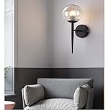 Creative Spherical Glass Forged Iron Simple Warm LED Wall Lamp Living Room Bedside Lamp Corridor Dining Room Light Black Fine Carving Pattern (Color : Gold) (Black)