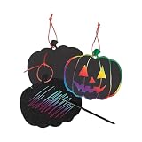 Neliblu ハロウィン スクラッチアート トリックオアトリート ペーパークラフトキット マジックレインボーカラー付きハロウィンパンプキンバルクパック - パンプキンオーナメント24個、スクラッチスティック24個、リボン24個。