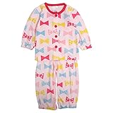 ベビー 長袖 パジャマ 女の子 前開き リボン柄 腹巻付 丸首 寝巻き 上下セット ピンク-(PP) 90cm