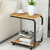 Soges サイドテーブル ノートパソコンスタンド ベッドサイドテーブル 収納棚 付き ナイトテーブル ナチュラル