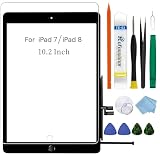 ブラック タッチパネル交換用 10.2インチ 2019 iPad 第7世代（A2197 A2198 A2200）/ 2020 iPad 第8世代（A2270 A2428 A2429 A2430）ガラスタッチデジタイザー 画面交換修理用、取り付け済み接着剤、ツール修理キット + ガラスフイルム（ホームボタン付き）