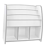 【キッズ収納】収納付き こども用 絵本棚 EVAやわらか素材使用 安全設計 完成品 日本製 マガジンラック (ワイド, ホワイト)