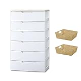 ウッドトップチェスト HG-806B＋カラー編みバスケット KAB-48×2個セット　ベージュ