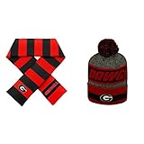 NCAA Georgia Bulldogs Striped Rugby Scarf and cumulusビーニー帽子2パックバンドル