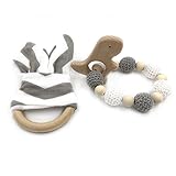 Kissteether 2pcs 木製おもちゃの動物の赤ちゃんの歯は、ブレスレットのイヤリングのウサギの耳が1セット/2PCおもちゃ歯のジュエリーモンテッソーリおもちゃ有機木材ビーズかぎ針編みの歯のブ