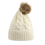oenbopo ニット帽子 赤ちゃん用 ニットキャップ ケーブルニット ポンポン付き軽量 伸縮性ある 生産祝い フりーサイズ ６つ色 (ホワイト)