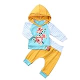 ベビー服 幼児 赤ちゃん　スウェット パーカー 黄色のパンツ 上下 2点セット フード付き 3色の切り替えの長袖 長ズボン 花 プリント 女の子 カジュアルウエア　セットアップ 春　秋　冬 お出かけ 