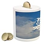 Ambesonne Quote貯金箱、航空テーマKeep Calm and Trave onメッセージwith Planeアイコンと雲、印刷セラミックコイン銀行お金ボックスの保存の現金、コバルトClu