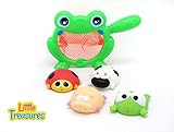Baby Bath Frog Fishing Playset Bathtub toy set for 18+ months toddlers; mini frog, piggy, cow and la